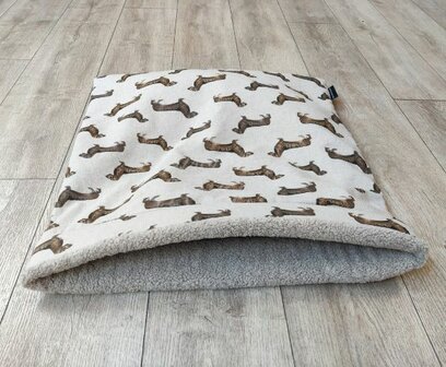 DACHSHUND SLEEPING BAG BEIGE WITH DACHSHUNDS hashteckel