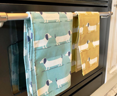 THEEDOEK MET TECKELS | HANDGEMAAKT | DUCK EGG BLUE