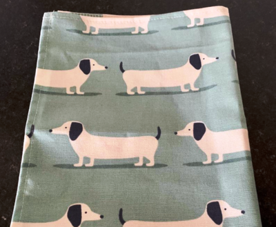 THEEDOEK MET TECKELS | HANDGEMAAKT | DUCK EGG BLUE
