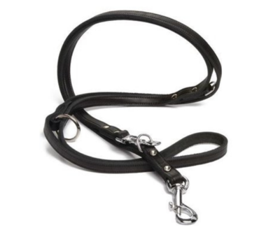 LEREN HONDENRIEM | EXTRA LANG | ZWART/ ZILVER
