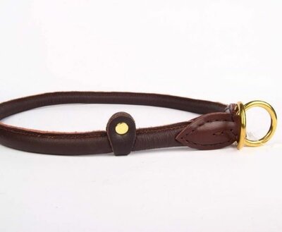 VERSTELBARE HALSBAND | RONDGENAAID LEER | BRUIN MESSING