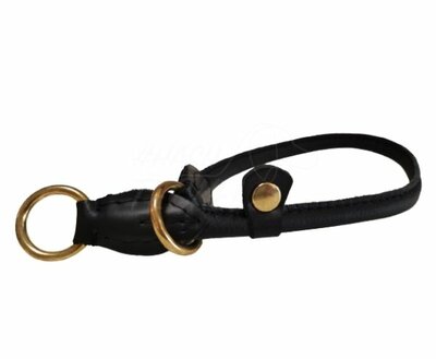 VERSTELBARE HALSBAND | RONDGENAAID LEER | ZWART MESSING