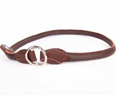 VERSTELBARE HALSBAND | RONDGENAAID LEER | BRUIN ZILVER