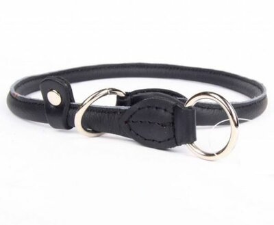 VERSTELBARE HALSBAND | RONDGENAAID LEER | ZWART ZILVER