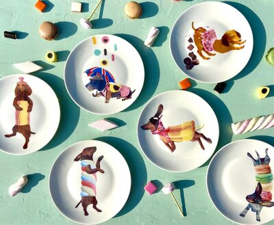 DACHSHUND CASTLE PLATES | SIX PIECES | SWEET WIENERS