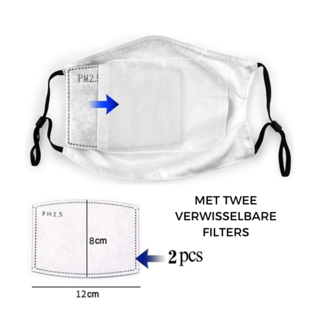 MONDKAPJE MET TECKELS | ZWART GEKLEURD | MET FILTER