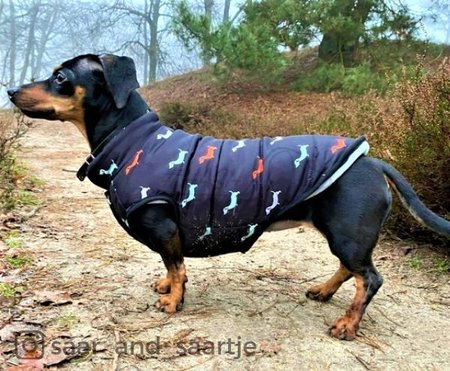TECKEL JAS MET TECKELS | FLEECE GEVOERD | BLAUW