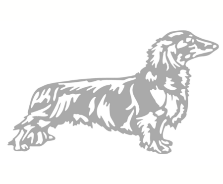 LANGHAAR TECKEL STICKER | ZILVER