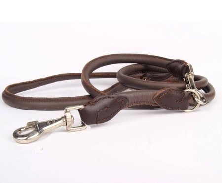 LEREN HONDENRIEM | RONDGENAAID | BRUIN / ZILVER