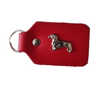 LEREN SLEUTELHANGER MET TECKEL | ROOD