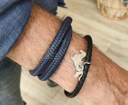 LEATHER DACHSHUND BRACELET | BLACK / SILVER | OTTA'S FRIENDS