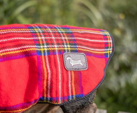 DACHSHUND FLEECE COAT| FLEECE LINED | TARTAN RED 